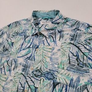 Tommy Bahama Men Hawaiian Shirt XL Nova Wave Tropical Blue Camp Seersucker